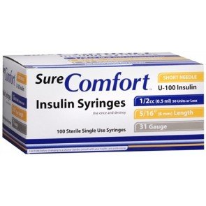 BX/100 SURE COMFORT INSULIN SYRINGE, 30G, 5/16IN (8MM), 1CC (UNIT BLISTER PACK)