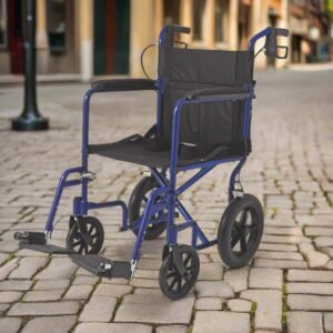 Medline Basic Aluminum Transport Chair with 12" Wheels Blue MDS808210 ABE