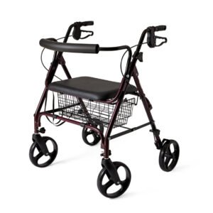 Medline Bariatric Steel Rollator, Burgundy with 8" (20 cm) Wheels